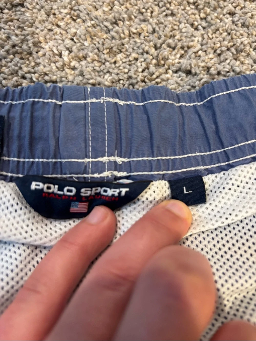 Vintage Polo Sport Ralph Lauren Swim Trunks Striped Blue Yellow Drawstring Large
